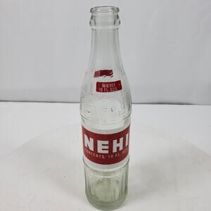 Vintage NEHI Clear Soda Bottle 10 Fl Oz Royal Crown Bottling Red White